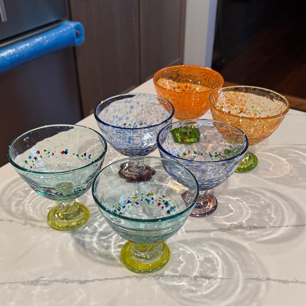 6 Global AMICI Colorful Art Glass Confetti Dessert bowl dish